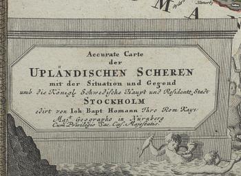 JOHANN BAPTISTA HOMANN - MAP, Stockholm, handcoloured copper engravine, Nüremberg, Germany, c 1715-24.