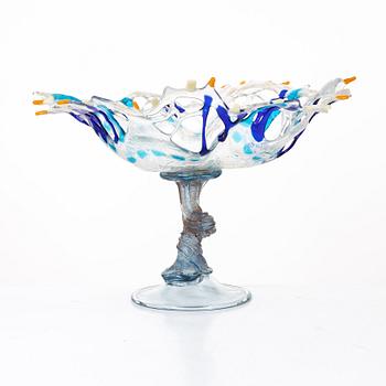 A large glass tazza, signed ILK and dated -95.
