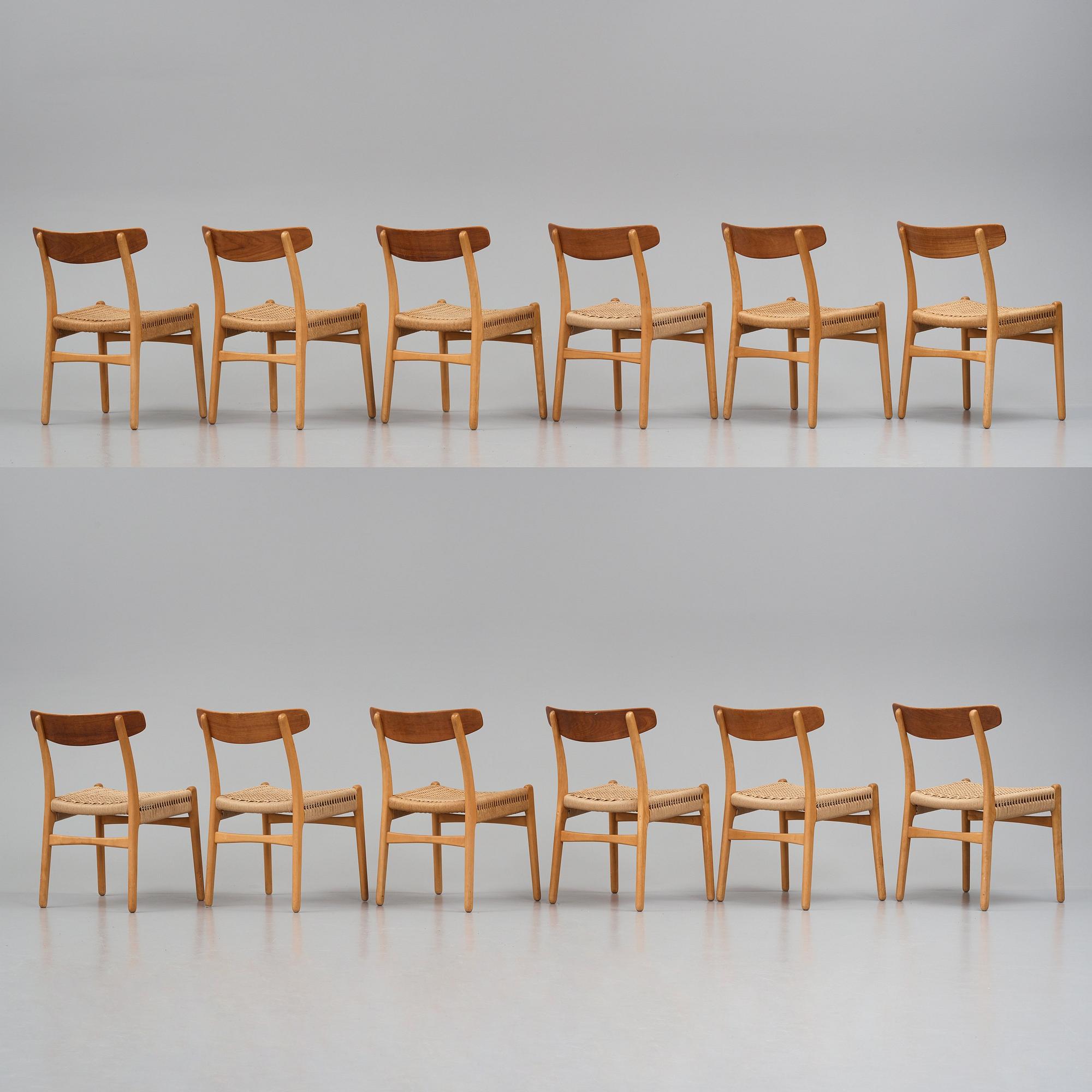 Hans J. Wegner, stolar, 12 st, "CH-23", Carl Hansen & Son, Danmark 1950-60-tal.