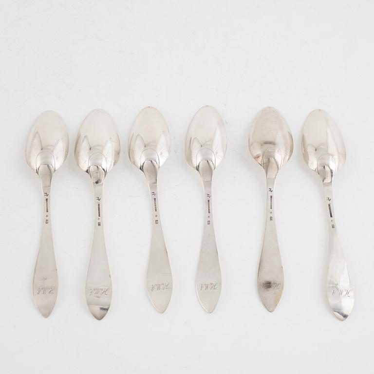 A set of six Swedish silver spoons, mark of Lars Beckman, Alingsås 1824.