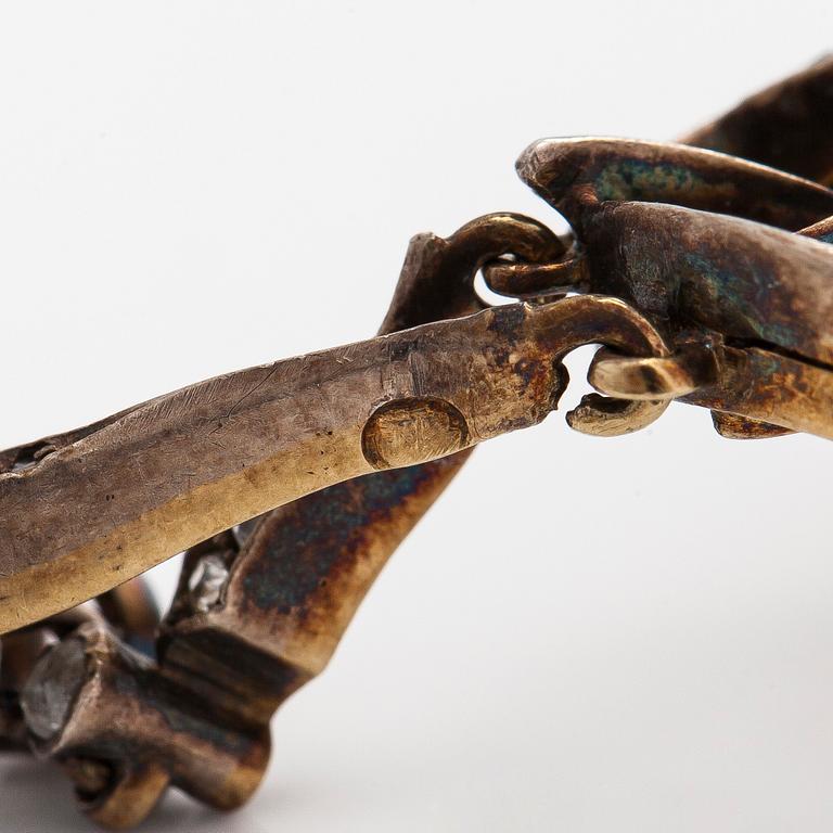 Brosch/hänge, silver och guld med gammalslipade och rosenslipade diamanter.