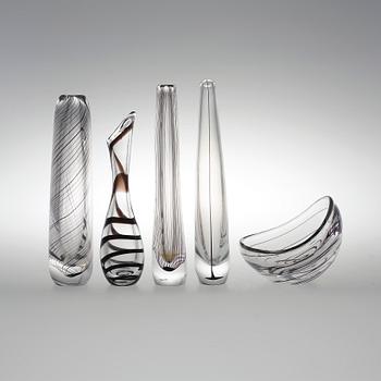 VASER, glas, 5 st, Vicke Lindstrand, Kosta.