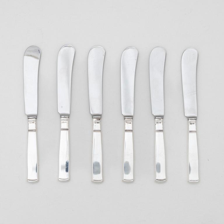 Jacob Ängman, a set of six silver butter knives, 'Rosenholm', GAB, Stockholm 1950s.