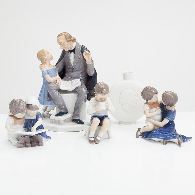 Four Bing & Grondahl figurines and a Royal Copenhagen vase, mid 20th century.