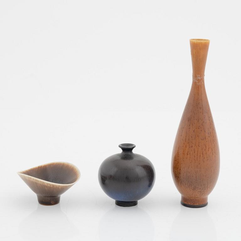 Berndt Friberg, a set of two miniature vases and a bowl, Gustavsberg studio, Sweden 1957.