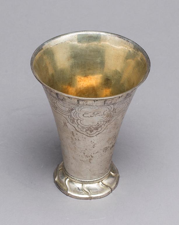 A Swedish 18th century parcel-gilt beaker, mark of Simson Ryberg, Stovkholm (1771-1807).