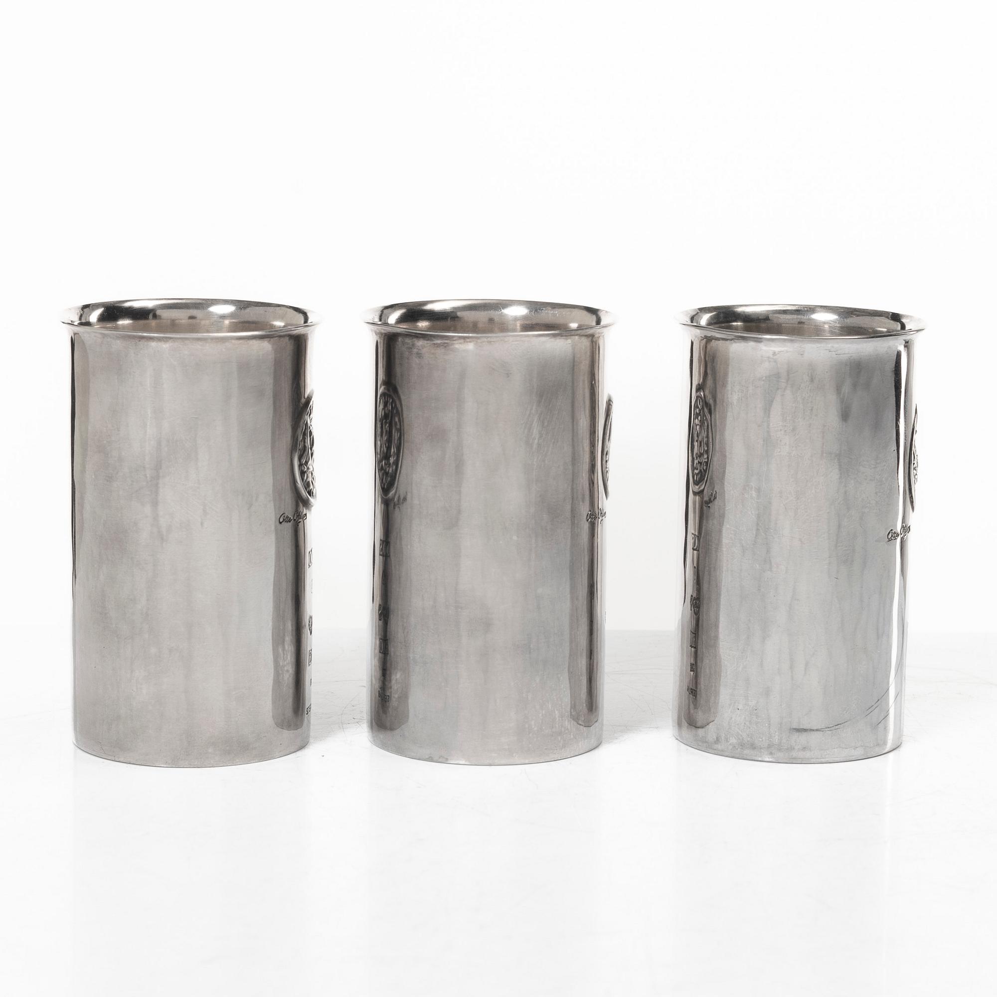 Olle Ohlsson, Three sterling silver beakers, Olle Ohlsson Silversmide, Stockholm 1979.
