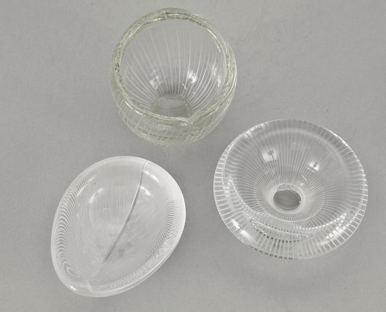 SKÅLAR, 3 st, glas, Tapio Wirkkala, Iittala, sign.