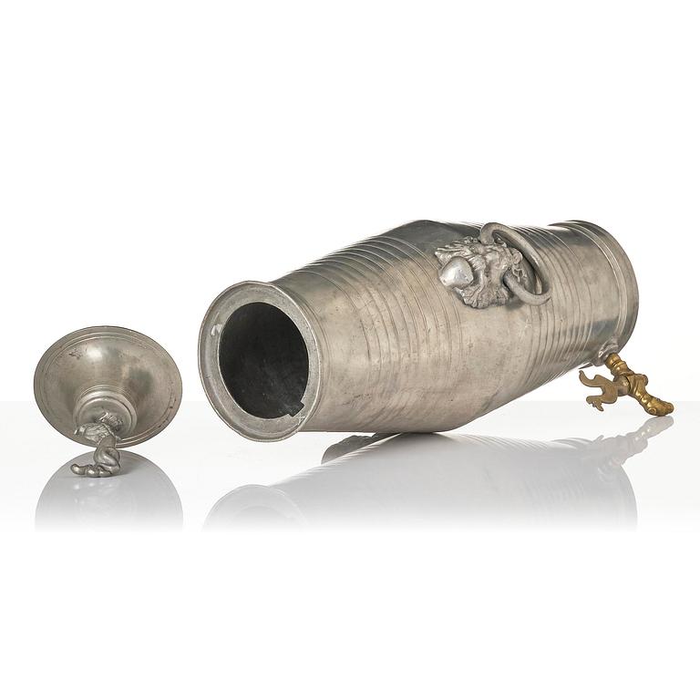 A pewter water-cistern attributed to I. Buhrman (master in Stockholm 1773-98/1812).