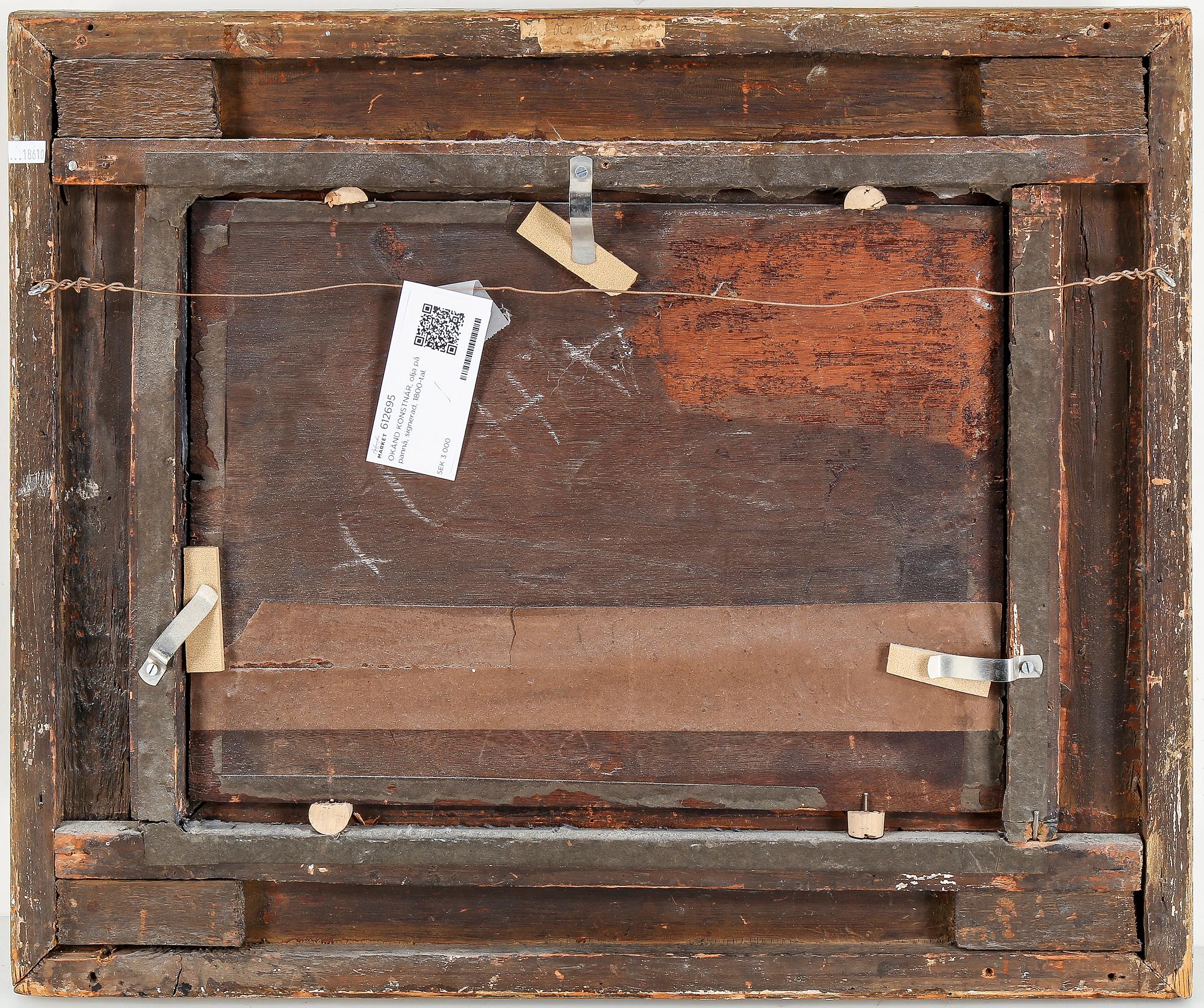 OKÄND KONSTNÄR, olja på pannå, signerad, 1800-tal.