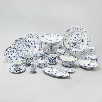 64 pieces of porcelain tableware from Royal Copenhagen, model "Musselmalet", 20th century.