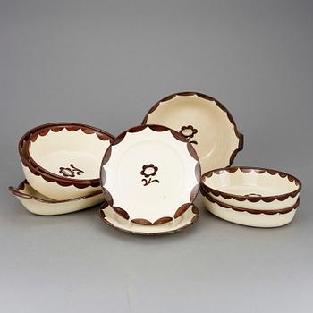 SERVISDELAR, 8 st, flintgods, Pyro Brun, Wilhelm Kåge, Gustavsberg, 1900-tal.