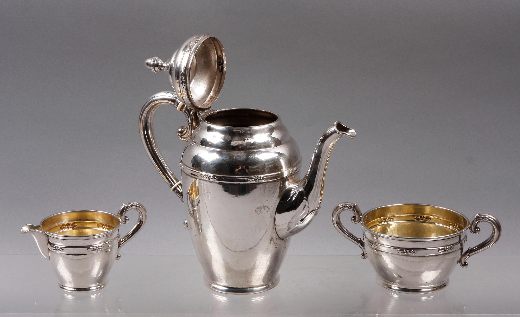 KAFFESERVIS, 3 delar, silver, Anders Emanuel Wahlberg, Sundsvall, 1929.