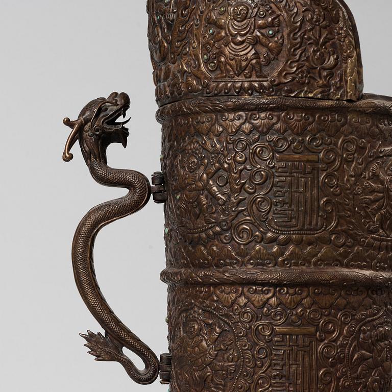 A Ceremonial ewer 'Duomuhu' with cover, Tibet 19th century.