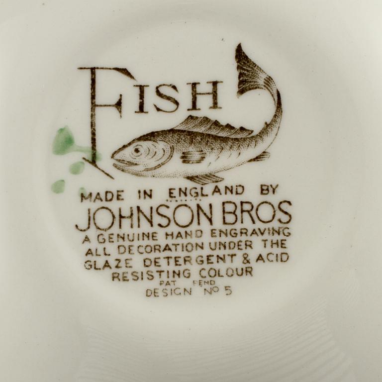 FISKSERVIS, 15 delar, flintgods, Johnson Bros, England, 1900-tal.