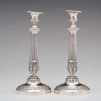 Adolf Zethelius, ljusstakar, ett par, silver, Stockholm 1838. Empire.