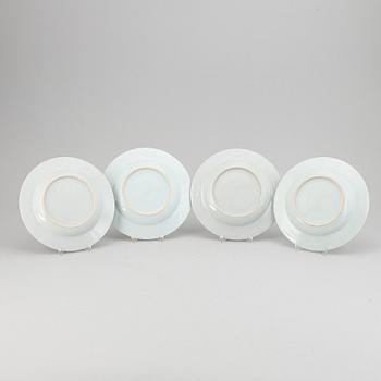A set of four famille rose dinner plates, Qing dynasty, Qianlong (1736-95).