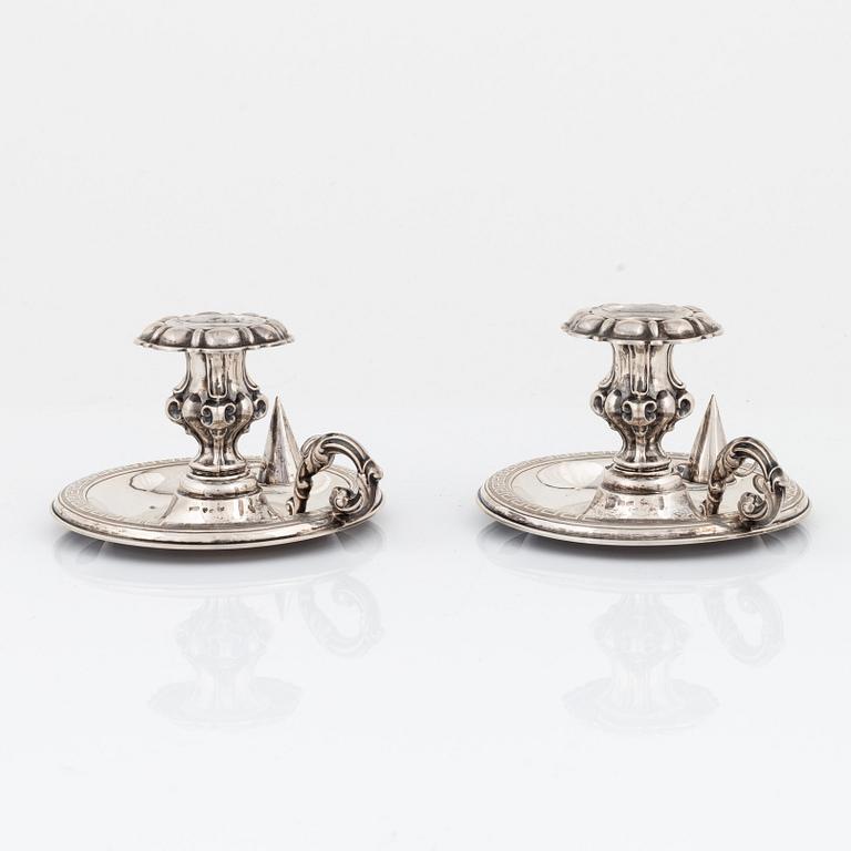 A pair of Swedish Silver Chamber Candlesticks, mark of Lars Larson & Co, Gothenburg 1866.