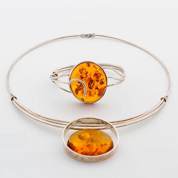 NECKLACE and BANGLE, silver and amber, Poland, W. Kruk.
