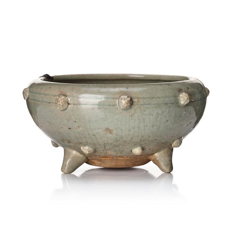 A Korean celadon tripod censer, Koryo.