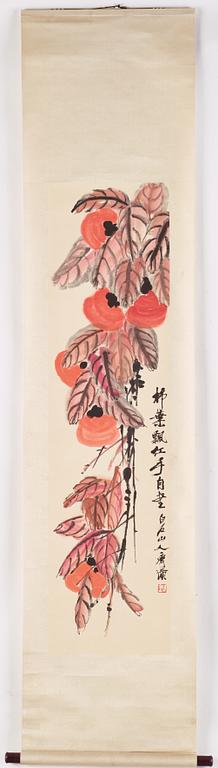 Qi Baishi, a woodblock print after, Persimmon fruits, later part of the 20th century.