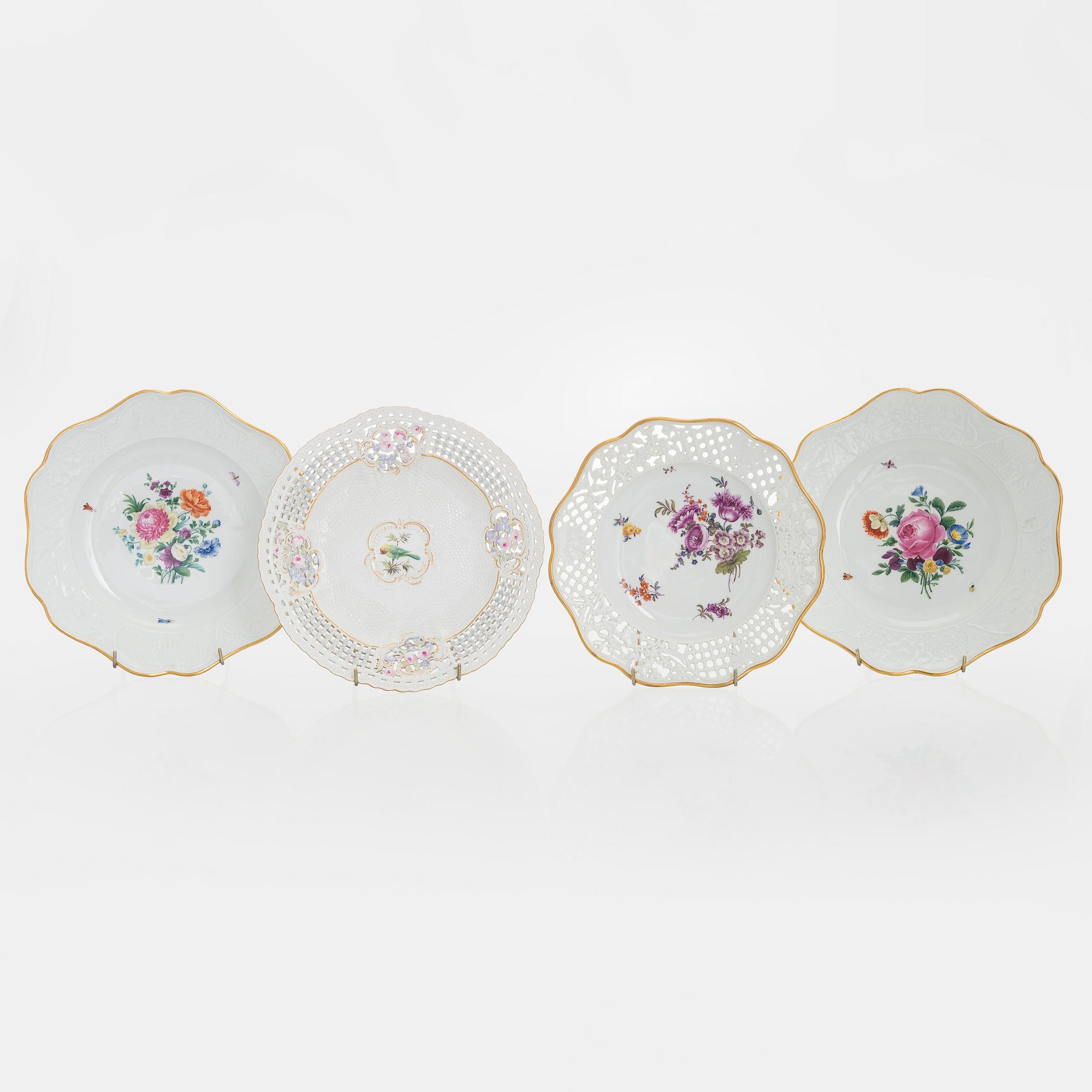 Meissen, four porcelain plates, 19th–20th century.