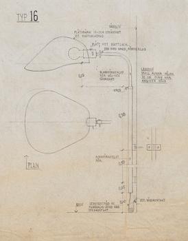 Gunnar Asplund, vägglampa, "Typ 16". Proveniens: Rådhuset i Göteborg 1936. Sannolikt utförd av Arvid Böhlmarks Lampfabrik.