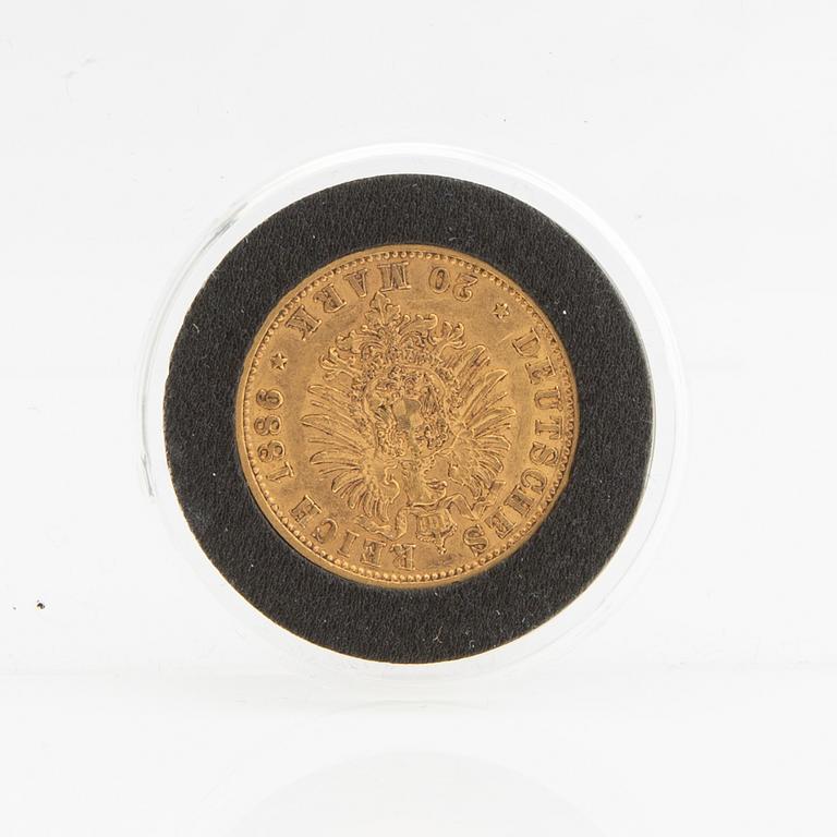 Guldmynt Tyskland, Wilhelm I 20 Mark, 1886.