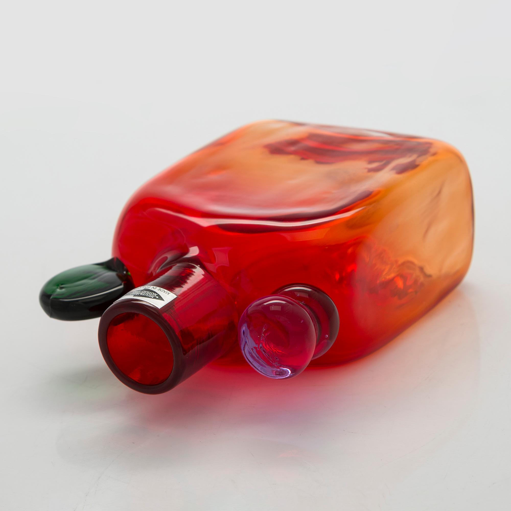 Oiva Toikka, flaska, "Pompom", signerad Oiva Toikka Nuutajärvi Notsjö.