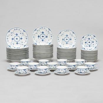 A 70-pcs halflace 'Blue Flute' tableware set. Royal Copenhagen. Mostly from the late 1950s.