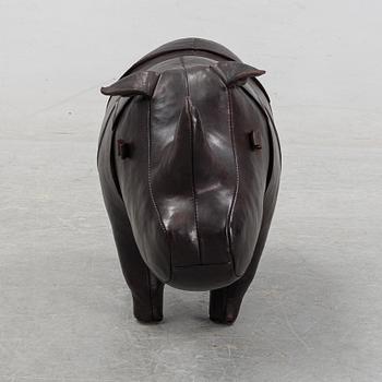 Dimitri Omersa & Co, a leather foot rest in the shape of a rhinoceros, 21th century.