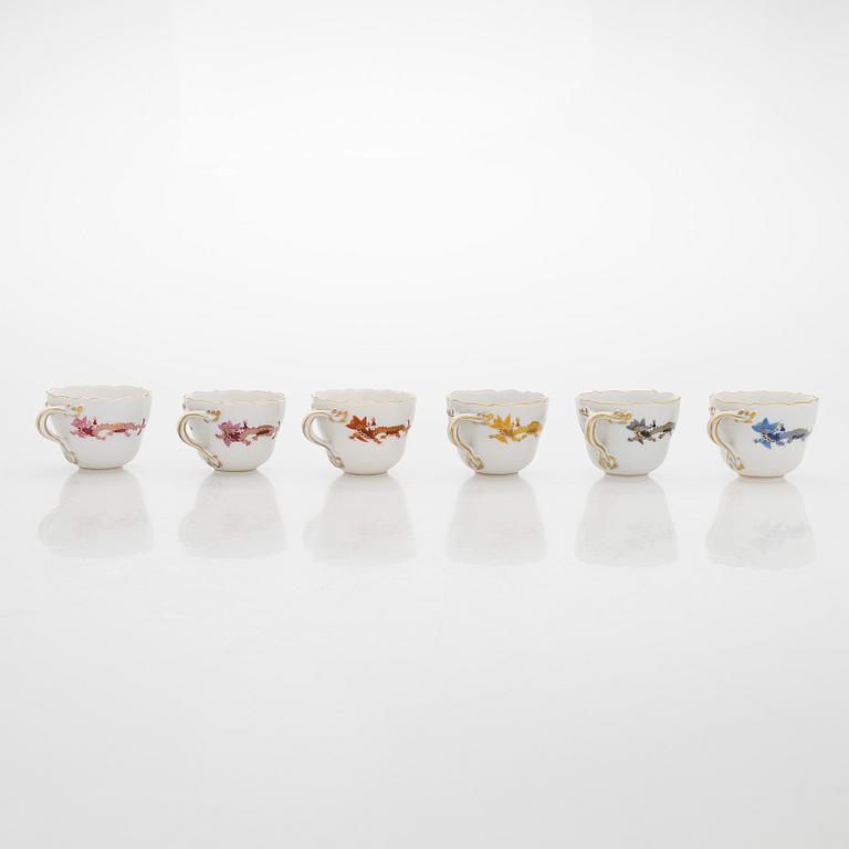 Meissen, a 6-piece set of porcelain demitasse coffee cups with saucers, "Rich Court Dragon", 20th century.