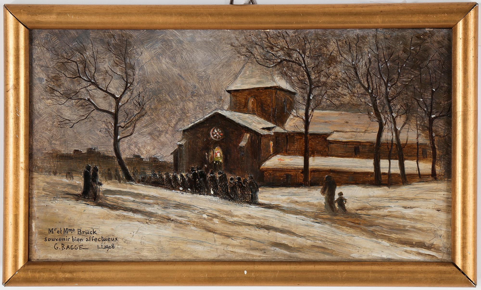 GUSTAV PONTUS BAGGE, olja på pannå, signerad och daterad 1.1.1908.