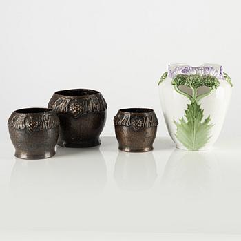 Four Jugend flower pots, including Rörstrand, Sweden, early 20th century.