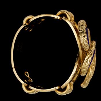 ARMBAND, guld med blå emalj, 1800-tal.