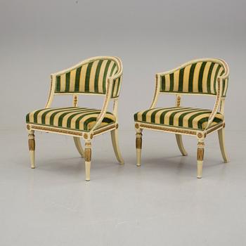 BALJFÅTÖLJER, ett par, sengustaviansk stil, 1800-tal.