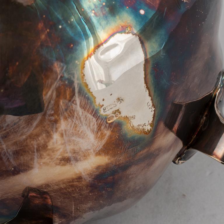 A silver coffee pot, creamer, sugar bowl and tray, swedish import mark.