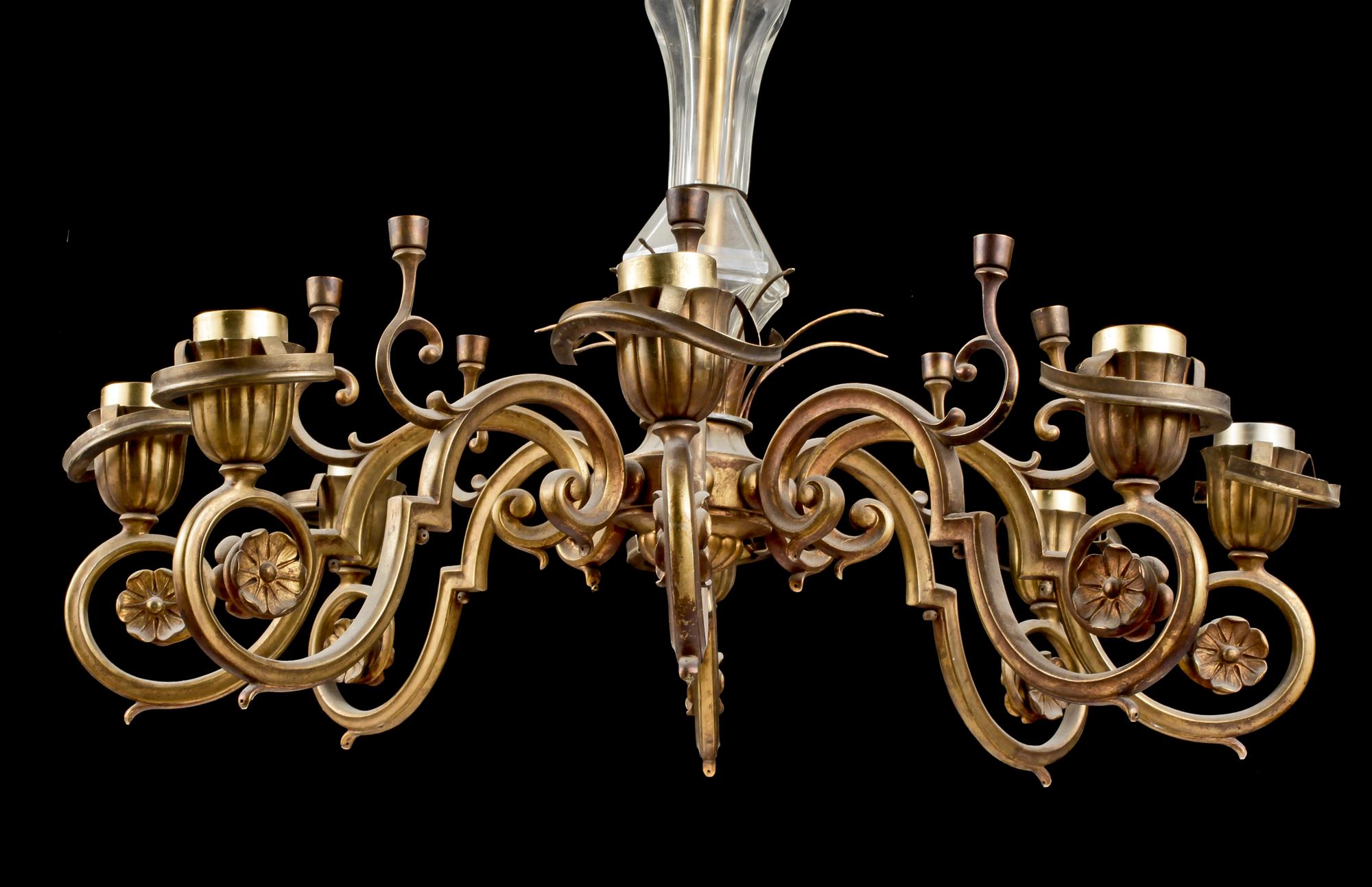 TAKKRONA, mässing och glas, 1900-tal.