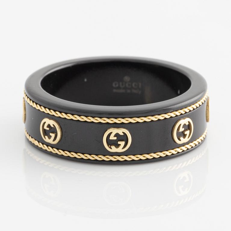 Gucci, ring, "Icon", black decor with gold ornamentation.
