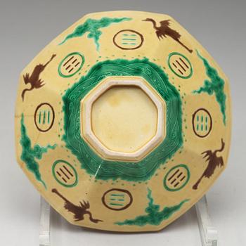 A yellow, green and aubergine glazed bisquit bowl, Qing dynasty, 18th Century.