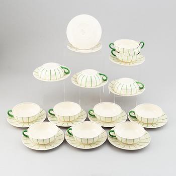 Wilhelm Kåge, servisdelar, 13 st, "Spaljé", flintgods, omkring 1900-talets mitt.