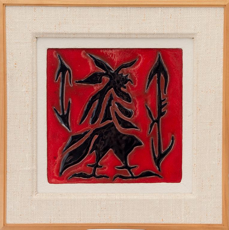 A CERAMIC TILE BY JEAN LURCAT, signed "Dessin Saint Lurcat Saint Visens RA".