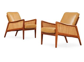 A pair of Peter Hvidt & Orla Mølgaard Nielsen 'FD-51' teak easy chairs, France & Daverkosen, Denmark 1950's.