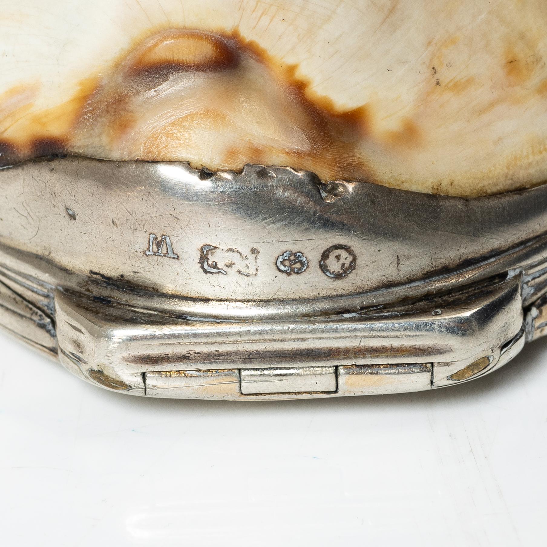 A set of three silver and seashell boxes, Sweden, 19th century.