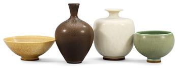 1167. Two different stoneware vases and two bowls, by Berndt Friberg, Gustavsberg studio.
