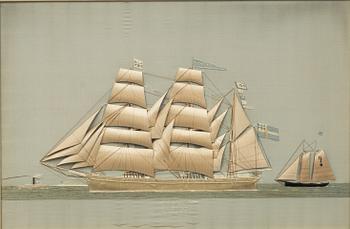 A ship portrait, Thomas Willes (Willis), silk, New York, USA, late 19th Century.