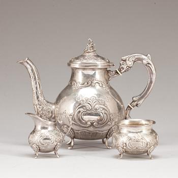 KAFFESERVIS, 3 delar, silver, importstämplar, total vikt ca 640g.