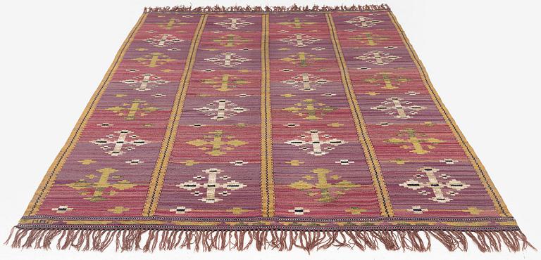 Märta Måås-Fjetterström, a drape, "Violett Draperi" (with yellow), ca 262 x 148 cm, signed MMF.