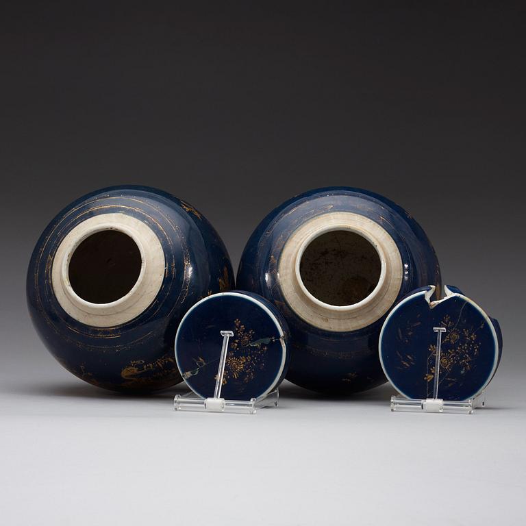 A pair of powder blue jars with covers, Qing dynasty Qianlong 1736-95.