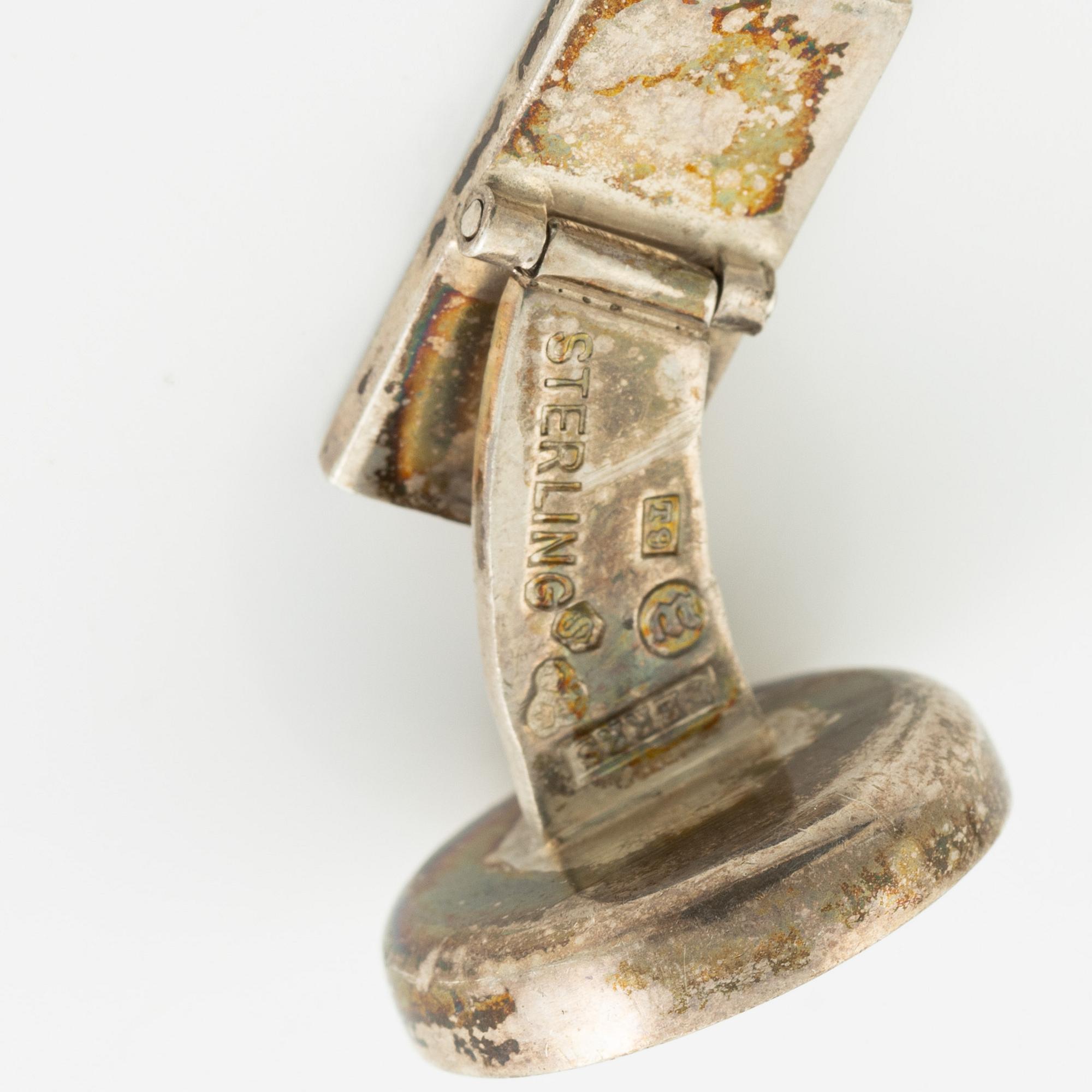 PA Lundahl-Terrs, three pairs of cufflinks, sterling silver and spectrolite, Växjö 1965, 1966 and 1969.